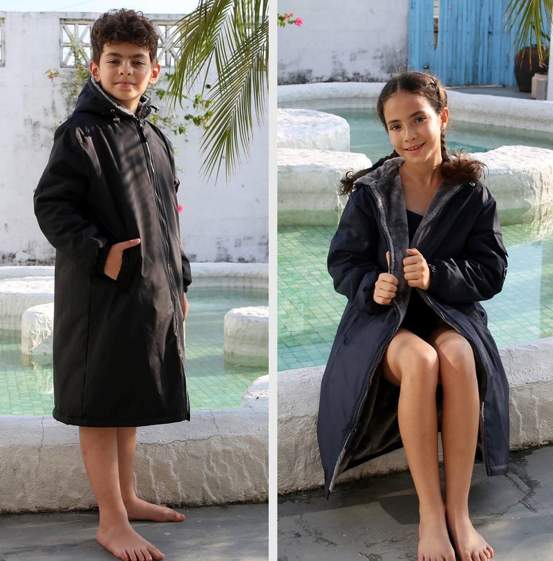 Adoretex Unisex Faux Fur Waterproof Swim Parka Change Robe â€“ Ultra-Warm, Lightweight Sport Outerwear for Kids and Adults (PK003) - Black - AS - Image 4